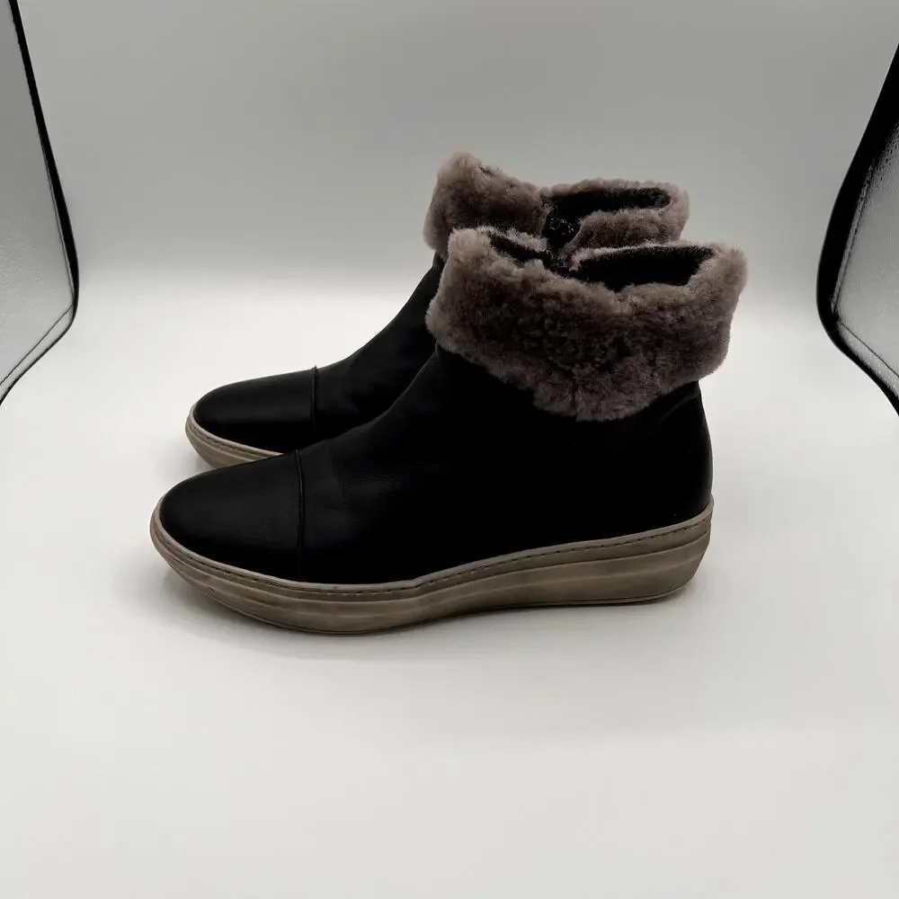 CLOUD FOOTWEAR Black Italian Leather Ankle Fur Boots